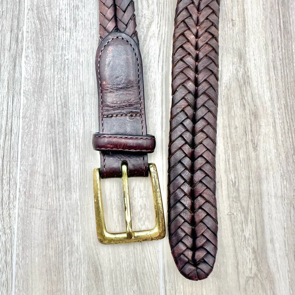 Brighton Men’s Classic Woven Braided Dark Brown Leather Belt | Size 34